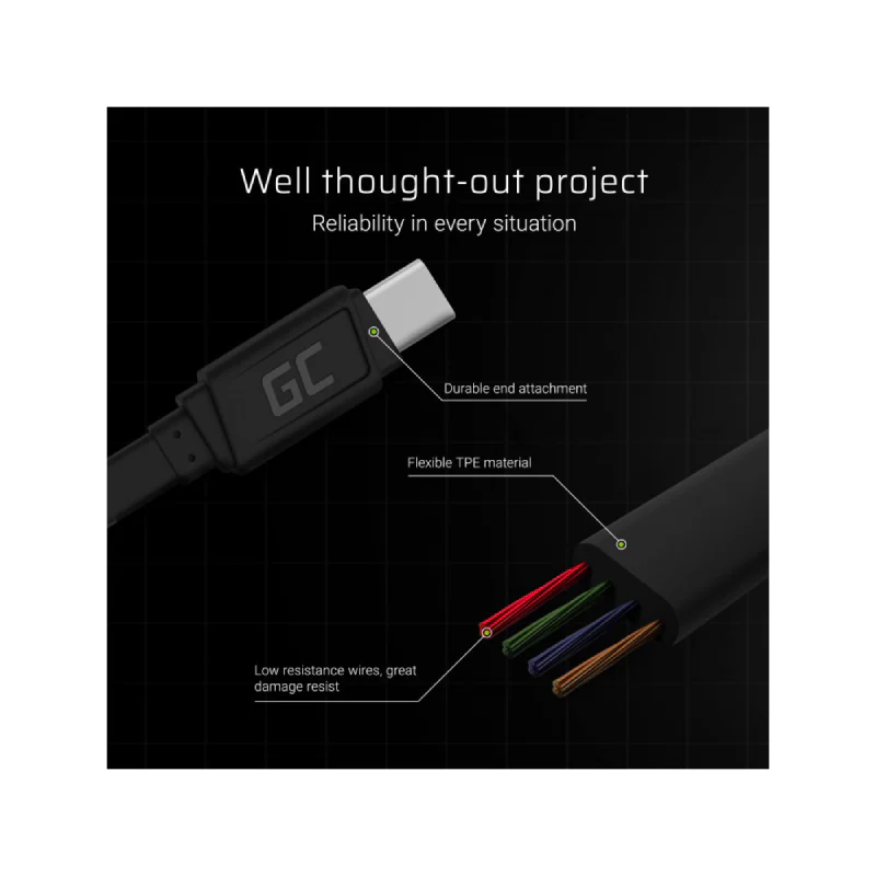 Green Cell USB-C Cable 25 cm - Image 3
