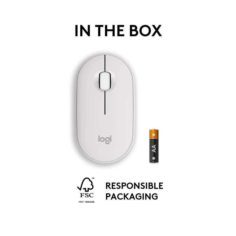 Logitech Pebble 2 M350s mouse Travel Ambidextrous RF Wireless + Bluetooth Optical 4000 DPI - White - Image 6