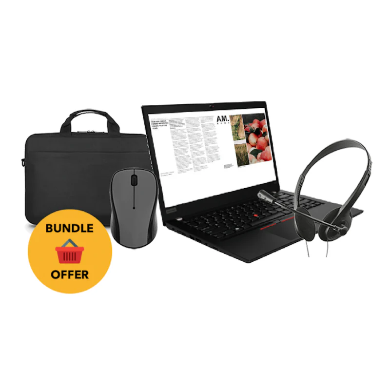 Teqcycle Remanufactured Lenovo Thinkpad T490 Core i5-8265U Bundle with Bag/Mouse/Headset